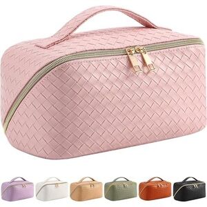 Makeup Bag PU Leather Waterproof Cosmetic Bag Women Travel Makeup Organizer Pink